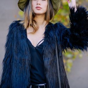 Navy Zara Faux Fur Shaggy Coat